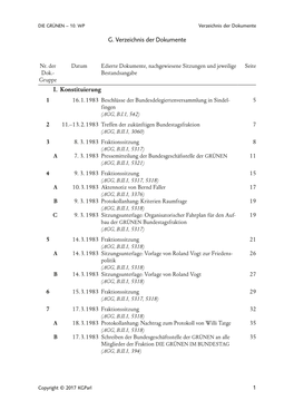 G. Verzeichnis Der Dokumente I. Konstituierung