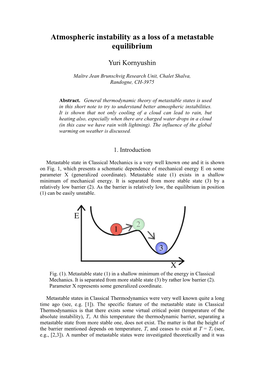 Atmospheric Instability As a Loss of a Metastable Equilibrium
