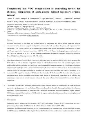 Temperature and VOC Concentration As Controlling Factors for Chemical Composition of Alpha-Pinene Derived Secondary Organic Aerosol Louise