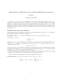 Introduction to Dirichlet Series and the Dedekind Zeta Function