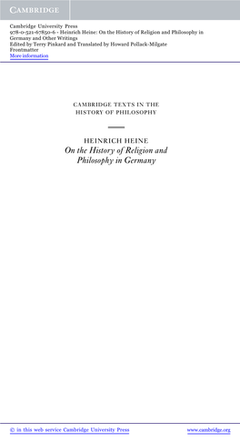 On the History of Religion and Philosophy in Germany and Other Writings Edited by Terry Pinkard and Translated by Howard Pollack-Milgate Frontmatter More Information