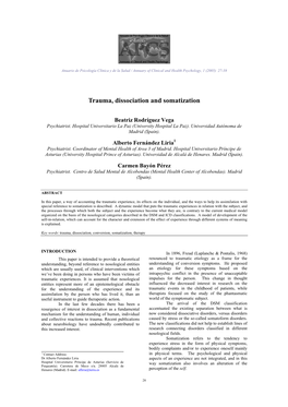 Trauma, Dissociation and Somatization