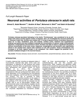 Neuronal Activities of Portulaca Oleracea in Adult Rats