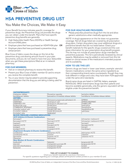 Preventive Drug List for HSA Plans