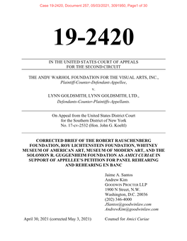 IN the UNITED STATES COURT of APPEALS for the SECOND CIRCUIT the ANDY WARHOL FOUNDATION for the VISUAL ARTS, INC., Plaintiff-Cou