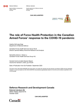 The Role of Force Health Protection in the Canadian Armed Forces’ Response to the COVID-19 Pandemic