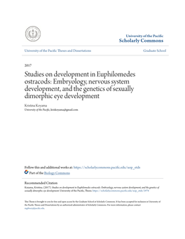 Studies on Development in Euphilomedes Ostracods: Embryology, Nervous System Development, and the Genetics of Sexually Dimorphic