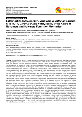 Esterification Between Citric Acid and Callistemon Citrinus, Rice-Husk
