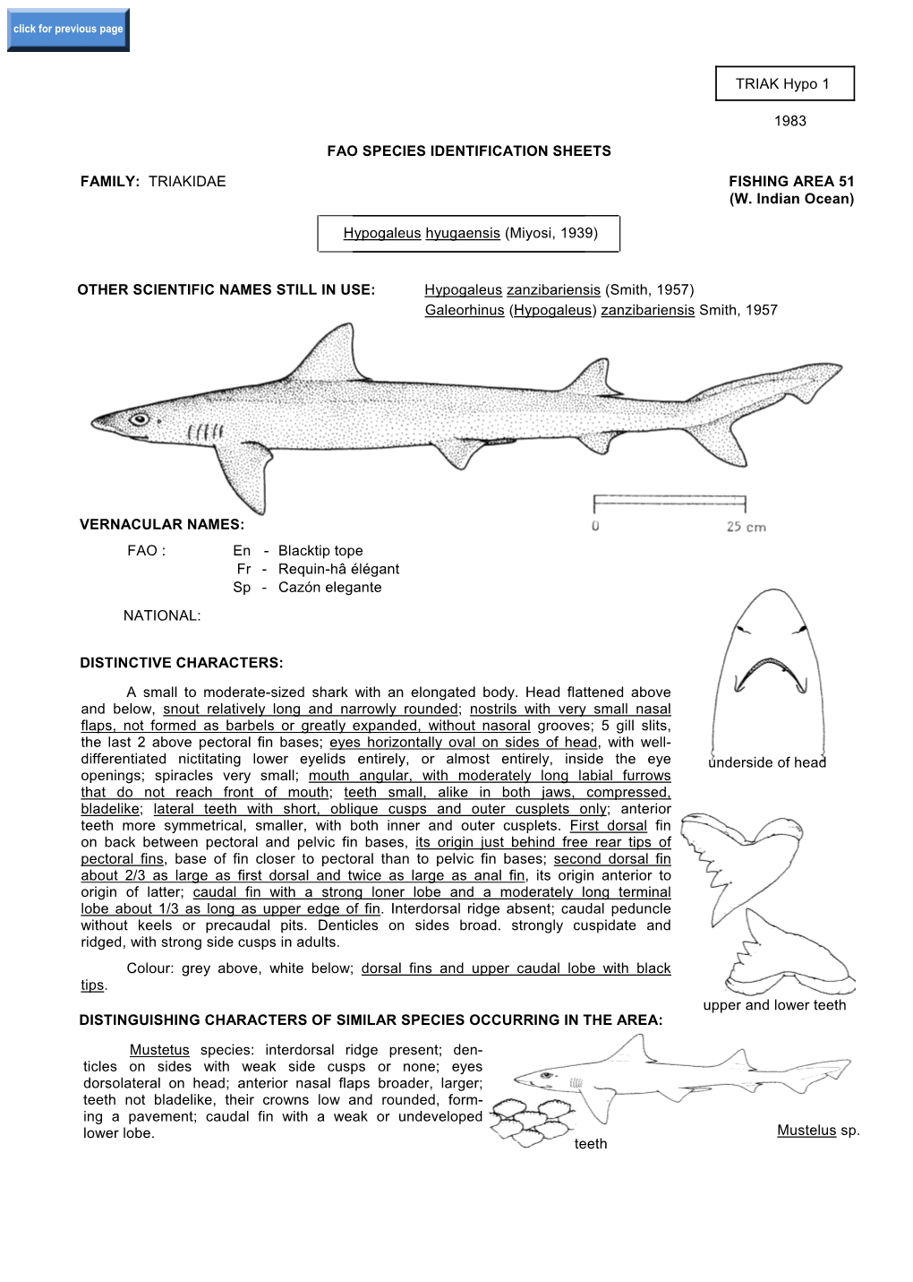 TRIAK Hypo 1 1983 FAO SPECIES IDENTIFICATION SHEETS FAMILY