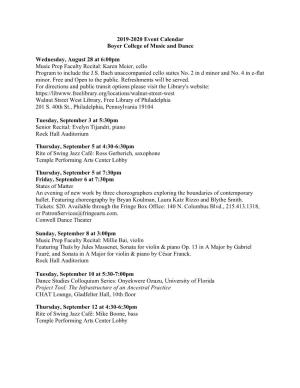 2019-2020 Event Calendar Boyer College of Music and Dance