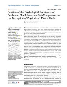 Relation of the Psychological Constructs of Resilience, Mindfulness, and Self-Compassion on the Perception of Physical and Mental Health