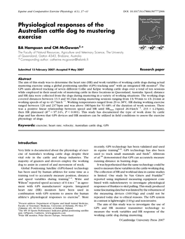 Physiological Responses of the Australian Cattle Dog to Mustering Exercise
