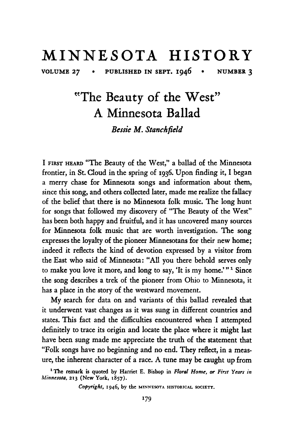 The Beauty of the West," a Minnesota Ballad [By] Bessie M. Stanchfield