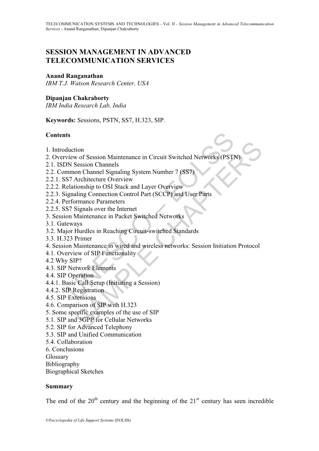 Session Management in Advanced Telecommunication Services - Anand Ranganathan, Dipanjan Chakraborty