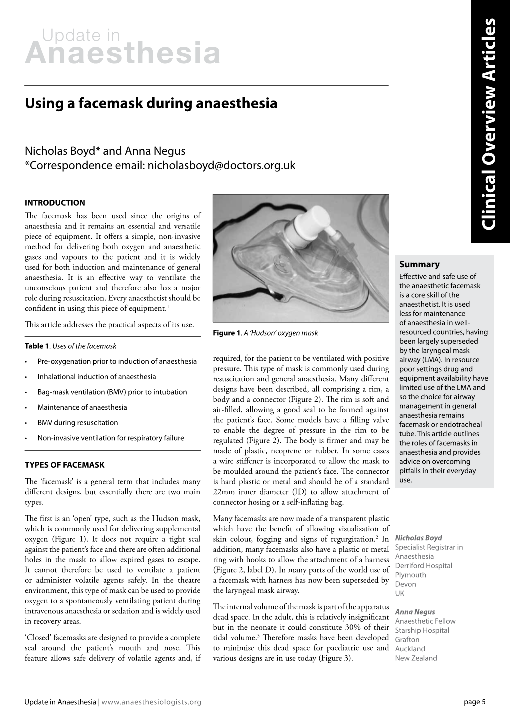 Using a Facemask During Anaesthesia