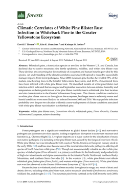 Climatic Correlates of White Pine Blister Rust Infection in Whitebark Pine in the Greater Yellowstone Ecosystem