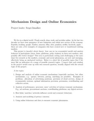 Mechanism Design and Online Economics