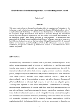 Reterritorialisation of Schooling in the Ecuadorian Indigenous Context