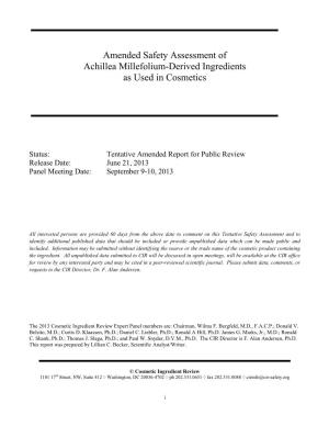 Amended Safety Assessment of Achillea Millefolium-Derived Ingredients As Used in Cosmetics