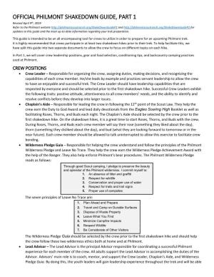 Official Philmont Shakedown Guide, Part 1