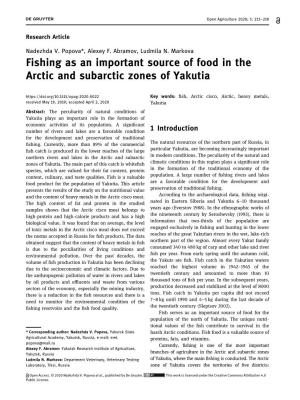 Fishing As an Important Source of Food in the Arctic and Subarctic Zones of Yakutia