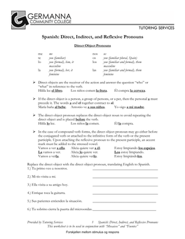 Spanish: Direct, Indirect, and Reflexive Pronouns