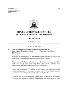 House of Representatives Federal Republic of Nigeria
