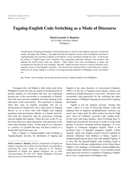 Tagalog-English Code Switching As a Mode of Discourse