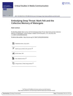 Embodying Deep Throat: Mark Felt and the Collective Memory of Watergate