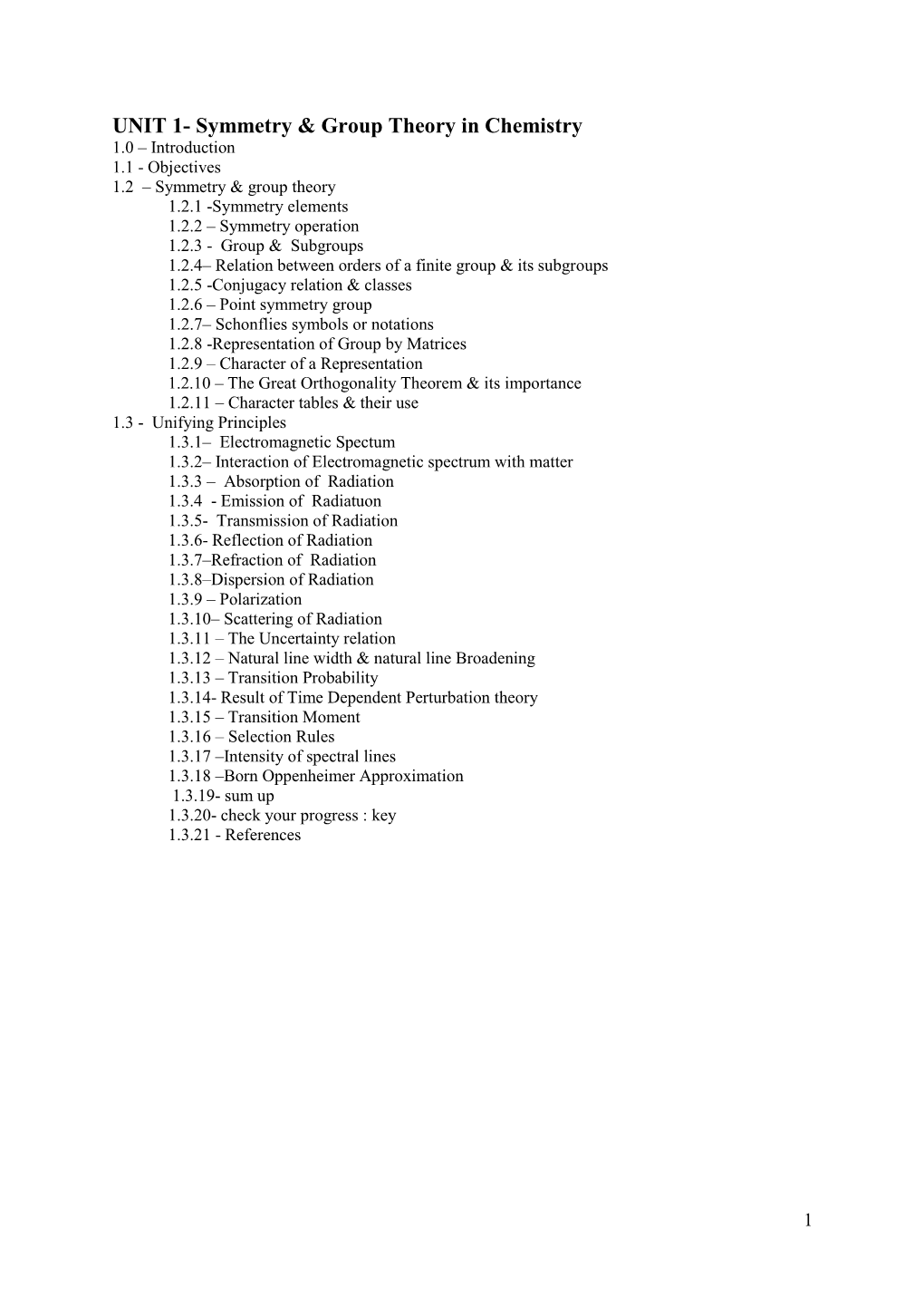 UNIT 1- Symmetry & Group Theory in Chemistry