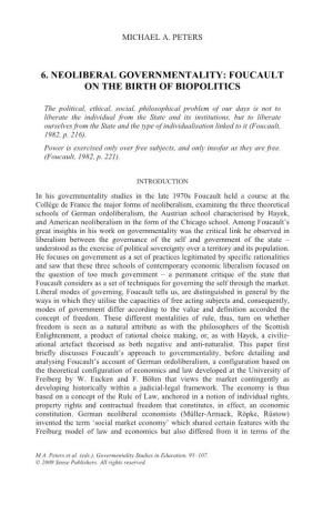 6. Neoliberal Governmentality: Foucault on the Birth of Biopolitics