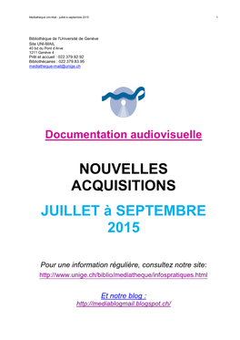 Nouvelles Acquisitions Juillet À Septembre 2015