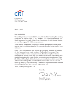 Citigroup Inc. 399 Park Avenue New York, NY 10043 March 8, 2012