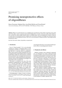 Promising Neuroprotective Effects of Oligostilbenes