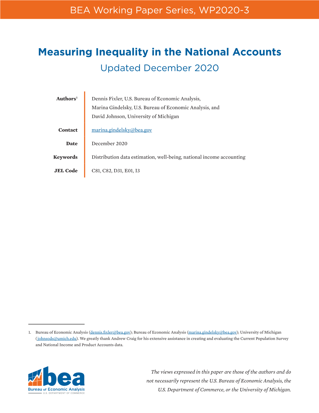 Measuring Inequality in the National Accounts Updated December 2020