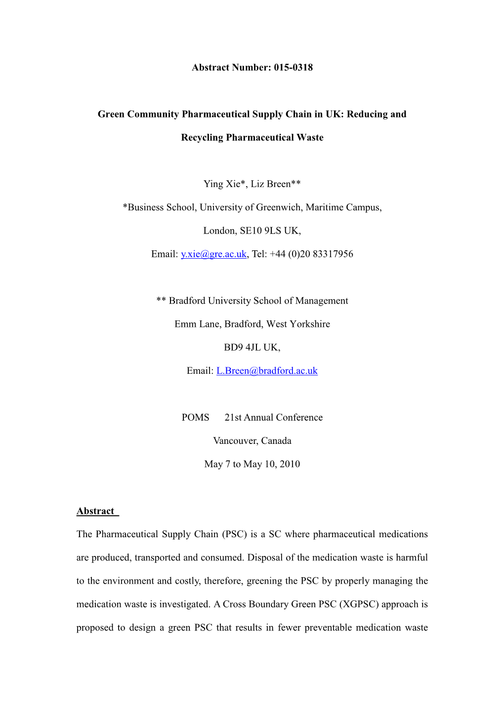 Green Pharmaceutical Supply Chain in UK