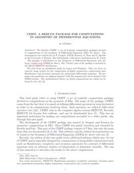 Cdiff: a Reduce Package for Computations in Geometry of Differential Equations
