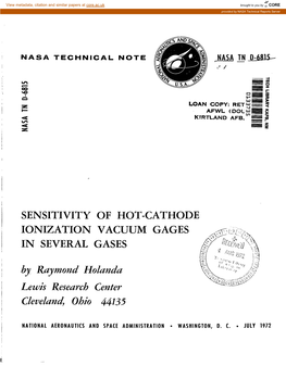 Sensitivity of Hot-Cathode Ionization Vacuum Gages in Several Gases