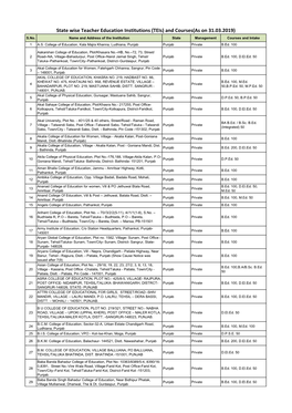 State Wise Teacher Education Institutions (Teis) and Courses(As on 31.03.2019) S.No