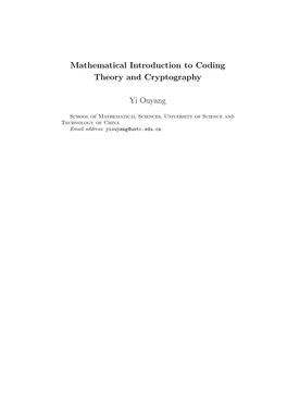 Mathematical Introduction to Coding Theory and Cryptography Yi Ouyang