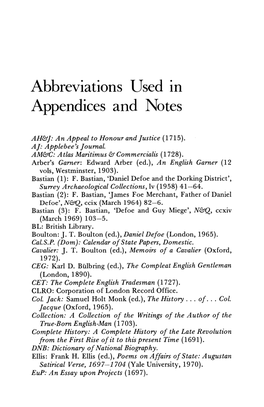 Abbreviations Used in Appendices and Notes