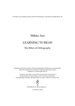 Mikko Aro LEARNING to READ