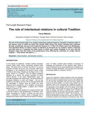 The Role of Intertextual Relations in Cultural Tradition