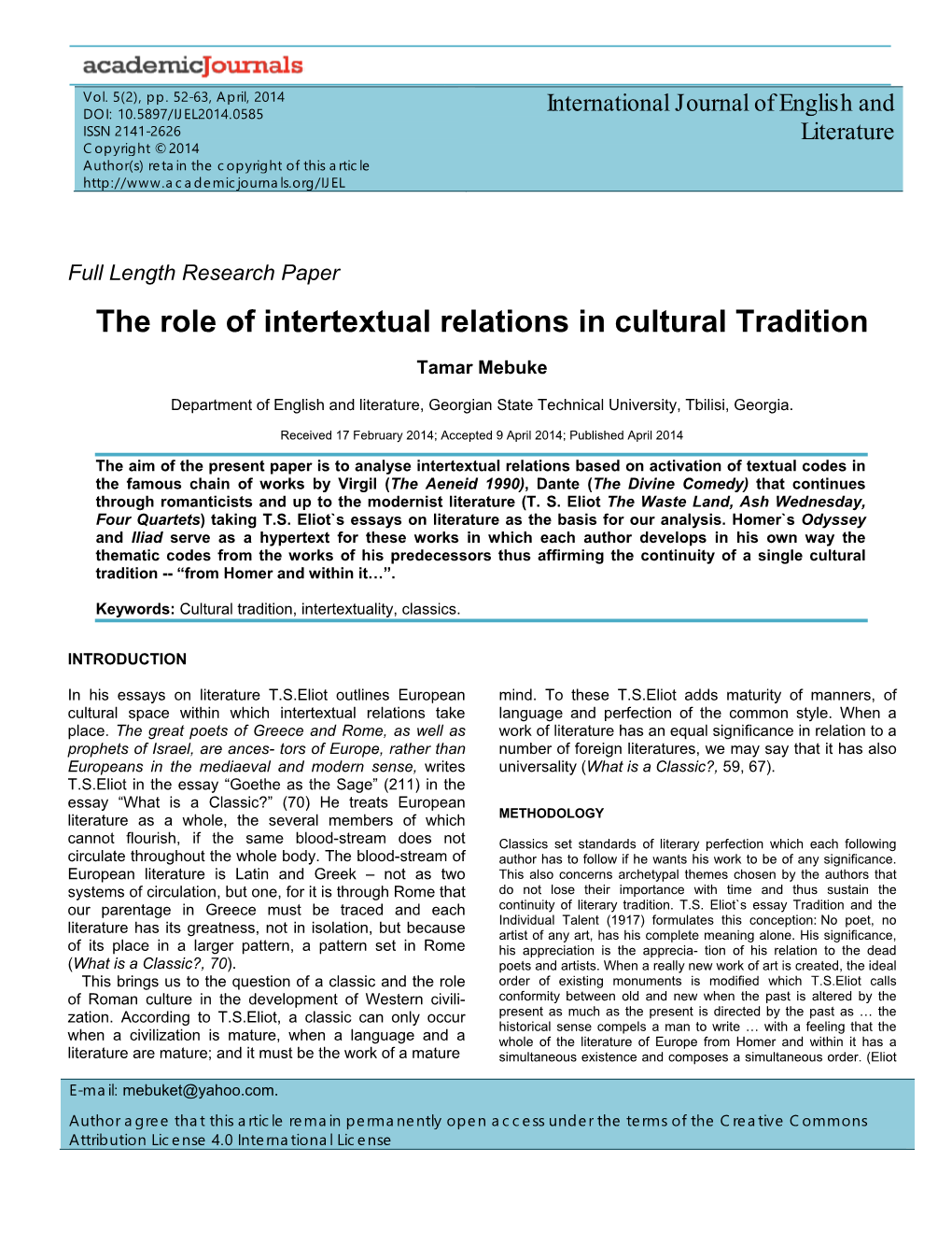 The Role of Intertextual Relations in Cultural Tradition