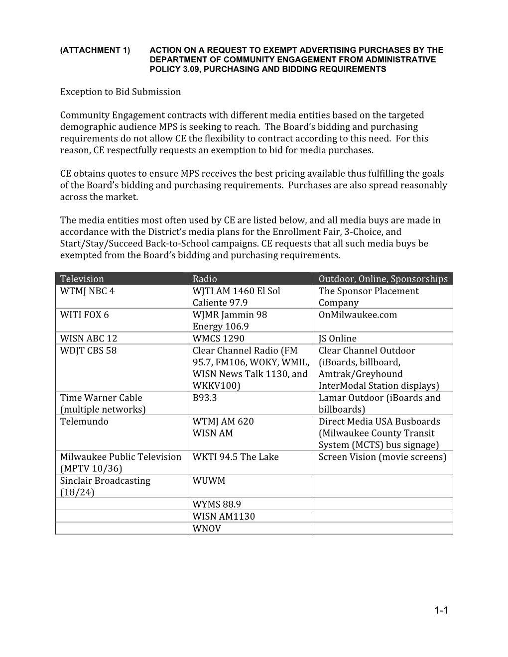 1-1 Exception to Bid Submission Community Engagement Contracts