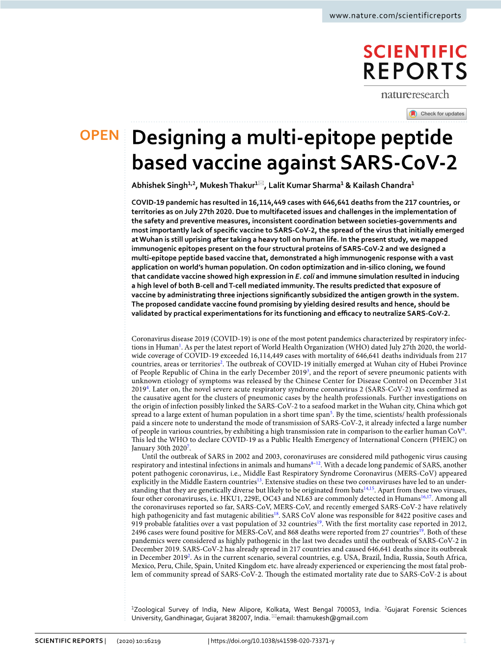 Designing a Multi-Epitope Peptide Based Vaccine Against SARS-Cov-2