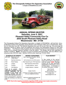 ANNUAL SPRING MUSTER Saturday, June 5, 2021 Pleasant