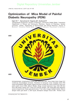 Optimization of Mice Model of Painful Diabetic Neuropathy (PDN)