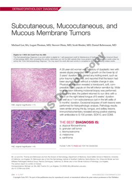 Subcutaneous, Mucocutaneous, and Mucous Membrane Tumors
