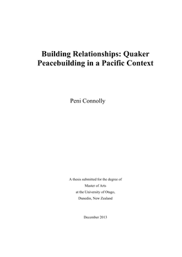 Building Relationships: Quaker Peacebuilding in a Pacific Context